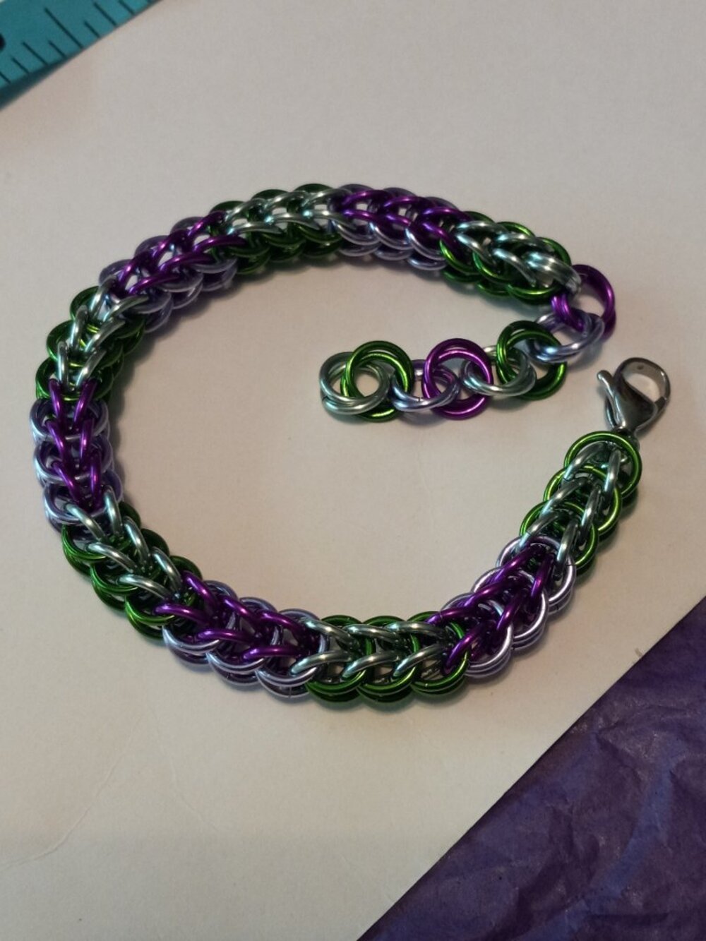 Electric Violet & Green Chain Mail bracelet
